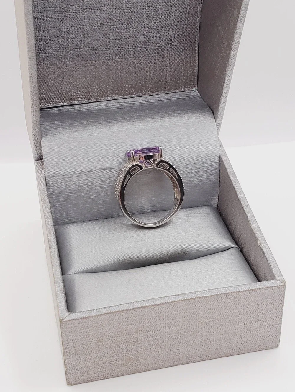 4.50 Carat Horizontally Set Oval Purple Stone - 925 Sterling Silver Ring